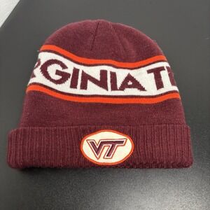 Virginia Tech Nike Beanie Hat VT Hokies OSFM Maroon Football Spellout Patch